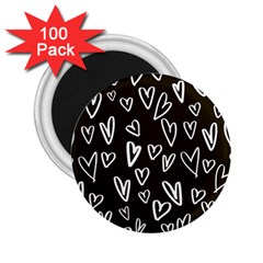 White Hearts - Black Background 2 25  Magnets (100 Pack)  by alllovelyideas