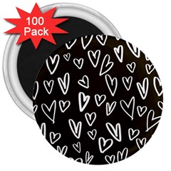 White Hearts - Black Background 3  Magnets (100 Pack) by alllovelyideas