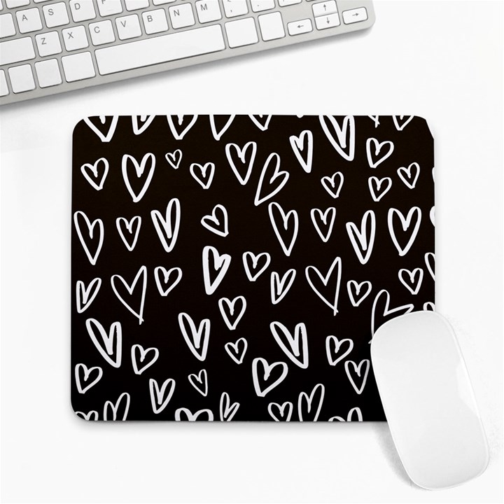 white hearts - black background Large Mousepads