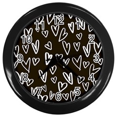 White Hearts - Black Background Wall Clock (black) by alllovelyideas