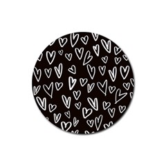 White Hearts - Black Background Rubber Round Coaster (4 Pack)  by alllovelyideas