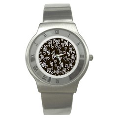 White Hearts - Black Background Stainless Steel Watch by alllovelyideas