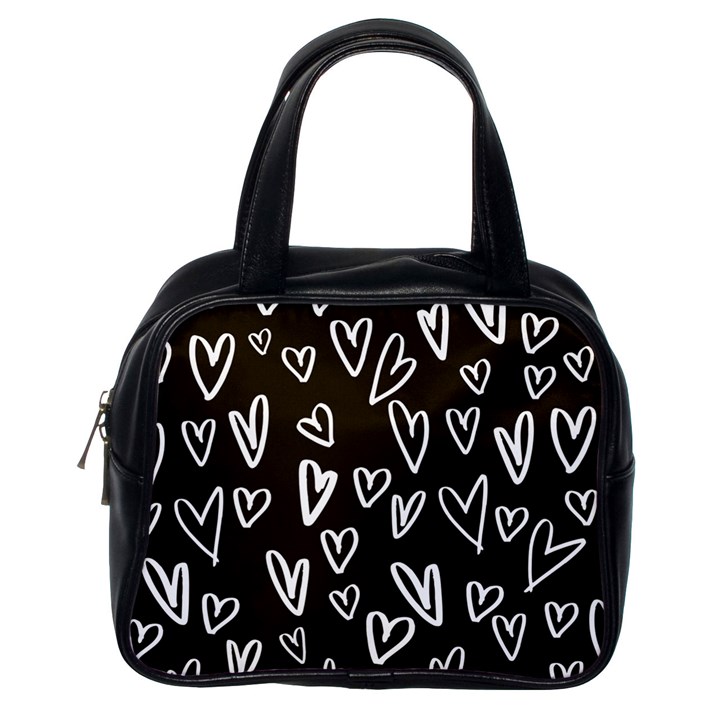 white hearts - black background Classic Handbag (One Side)