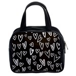 white hearts - black background Classic Handbag (Two Sides) Front