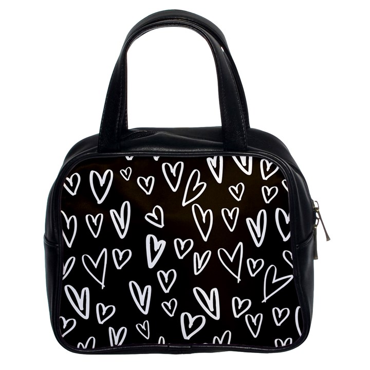 white hearts - black background Classic Handbag (Two Sides)