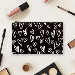 White Hearts - Black Background Cosmetic Bag (medium) by alllovelyideas