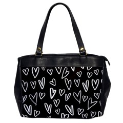 White Hearts - Black Background Oversize Office Handbag by alllovelyideas