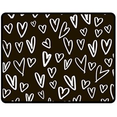 White Hearts - Black Background Fleece Blanket (medium)  by alllovelyideas