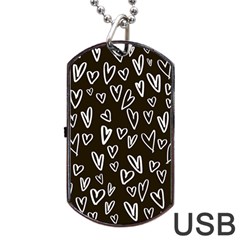 White Hearts - Black Background Dog Tag Usb Flash (one Side) by alllovelyideas