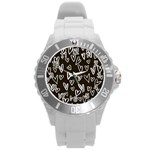 white hearts - black background Round Plastic Sport Watch (L) Front