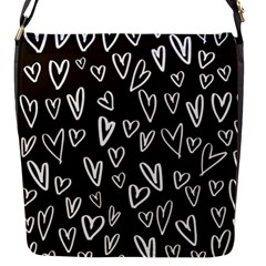 White Hearts - Black Background Flap Closure Messenger Bag (s) by alllovelyideas