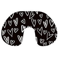 White Hearts - Black Background Travel Neck Pillows by alllovelyideas