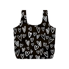 White Hearts - Black Background Full Print Recycle Bag (s) by alllovelyideas