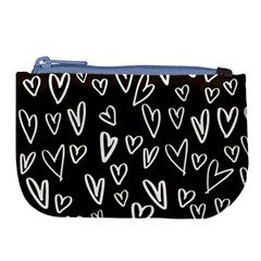 White Hearts - Black Background Large Coin Purse by alllovelyideas