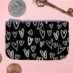 white hearts - black background Large Coin Purse Front