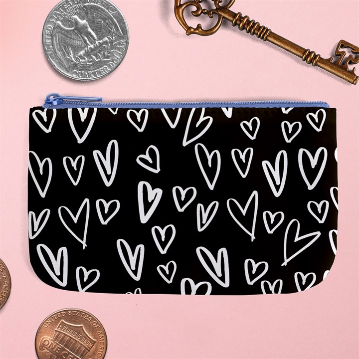 white hearts - black background Large Coin Purse