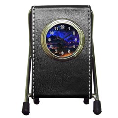 Landscape Sci Fi Alien World Pen Holder Desk Clock by Pakrebo