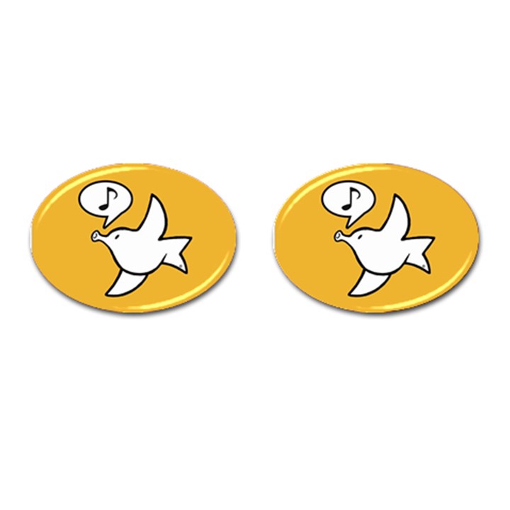 Whistling Sparrow - Solo - On Yellow - by LaRenard Cufflinks (Oval)