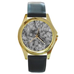 Soft Gray Stone Pattern Texture Design Round Gold Metal Watch by dflcprintsclothing