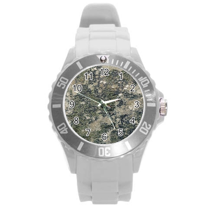 Grunge Camo Print Design Round Plastic Sport Watch (L)