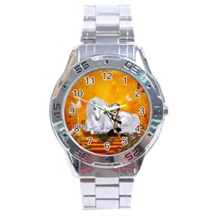 Wonderful Unicorn With Fairy Stainless Steel Analogue Watch by FantasyWorld7