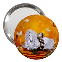 Wonderful Unicorn With Fairy 3  Handbag Mirrors by FantasyWorld7