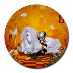 Wonderful Unicorn With Fairy Round Mousepads by FantasyWorld7