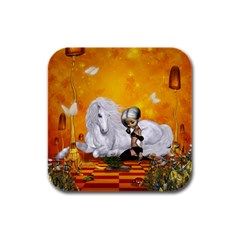 Wonderful Unicorn With Fairy Rubber Square Coaster (4 Pack)  by FantasyWorld7