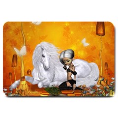 Wonderful Unicorn With Fairy Large Doormat  by FantasyWorld7