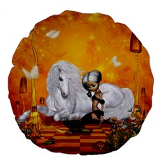 Wonderful Unicorn With Fairy Large 18  Premium Flano Round Cushions by FantasyWorld7