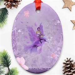 Fairy With Fantasy Bird Oval Ornament (two Sides) by FantasyWorld7