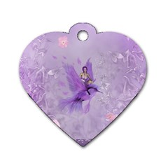 Fairy With Fantasy Bird Dog Tag Heart (one Side) by FantasyWorld7