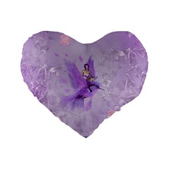 Fairy With Fantasy Bird Standard 16  Premium Flano Heart Shape Cushions by FantasyWorld7