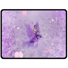 Fairy With Fantasy Bird Fleece Blanket (large)  by FantasyWorld7