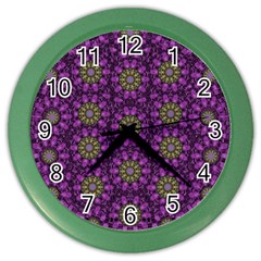 Ornate Heavy Metal Stars In Decorative Bloom Color Wall Clock by pepitasart