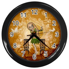 Cute Littel Island Girl Wall Clock (black) by FantasyWorld7