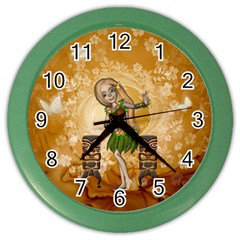 Cute Littel Island Girl Color Wall Clock by FantasyWorld7