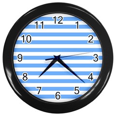 Blue Stripes Wall Clock (black) by snowwhitegirl