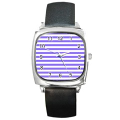 Lilac Purple Stripes Square Metal Watch by snowwhitegirl