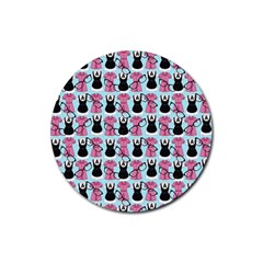 Waitress Uniform Dresses Nerdy Glasses Pattern Blue Rubber Round Coaster (4 Pack)  by snowwhitegirl