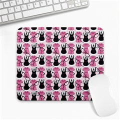 Waitress Uniform Dresses Nerdy Glasses Pattern Pink Large Mousepads by snowwhitegirl