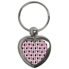 Waitress Uniform Dresses Nerdy Glasses Pattern Pink Key Chains (heart)  by snowwhitegirl