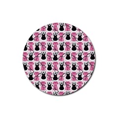 Waitress Uniform Dresses Nerdy Glasses Pattern Pink Rubber Coaster (round)  by snowwhitegirl