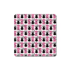 Waitress Uniform Dresses Nerdy Glasses Pattern Pink Square Magnet by snowwhitegirl