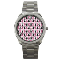 Waitress Uniform Dresses Nerdy Glasses Pattern Pink Sport Metal Watch by snowwhitegirl