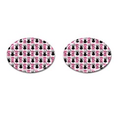 Waitress Uniform Dresses Nerdy Glasses Pattern Pink Cufflinks (oval) by snowwhitegirl