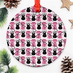 Waitress Uniform Dresses Nerdy Glasses Pattern Pink Round Ornament (two Sides) by snowwhitegirl