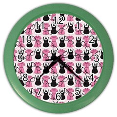 Waitress Uniform Dresses Nerdy Glasses Pattern Pink Color Wall Clock by snowwhitegirl