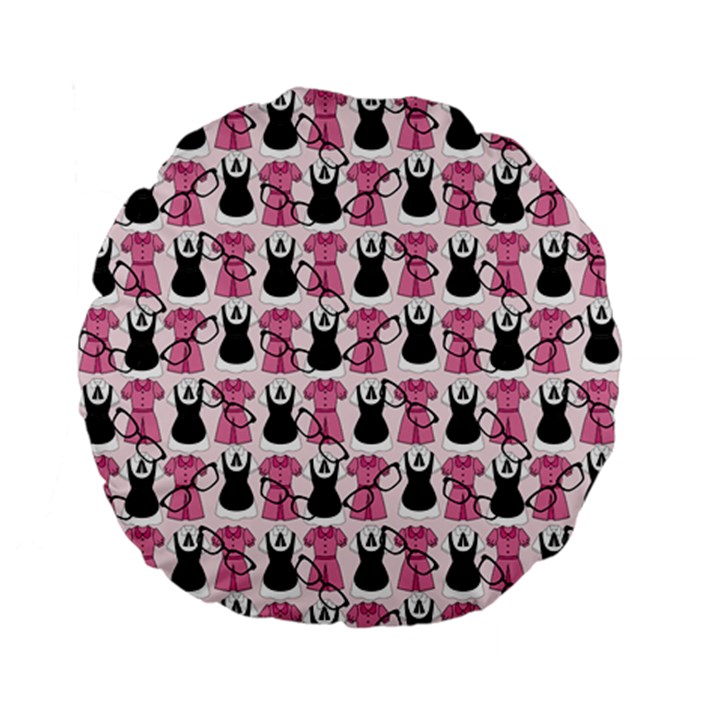 Waitress Uniform Dresses Nerdy Glasses Pattern Pink Standard 15  Premium Flano Round Cushions