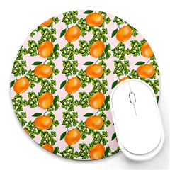 Citrus Tropical Orange Pink Round Mousepads by snowwhitegirl